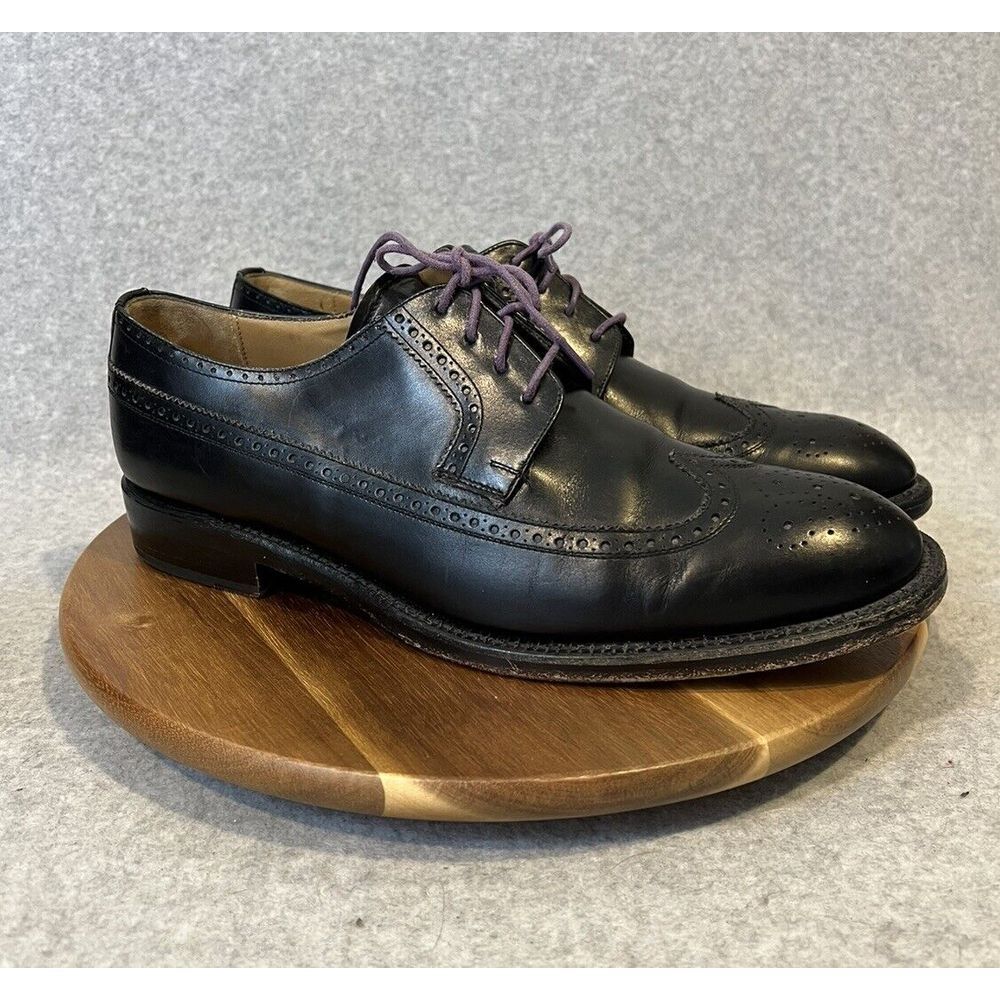 Men's Jack Erwin Hubert Longwing Derby‎ Wingtip Oxford Black leather Shoes Sz 10